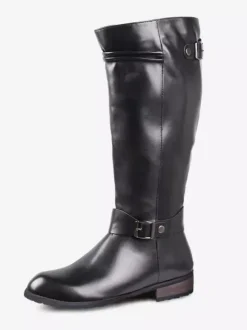 Bottes d'équitation pour homme noires en PU bout rond boucle mi-mollet