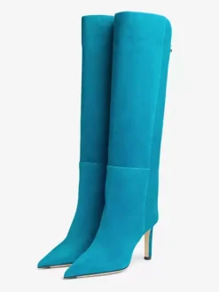 Bottes en daim au genou Bottes hautes à talons hauts et bout pointu