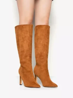 Bottes en daim au genou Bottes hautes à talons hauts et bout pointu