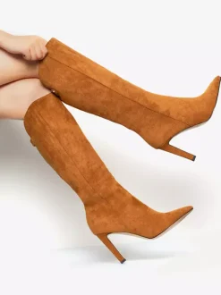 Bottes en daim au genou Bottes hautes à talons hauts et bout pointu