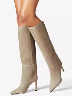 Bottes en daim au genou Bottes hautes à talons hauts et bout pointu