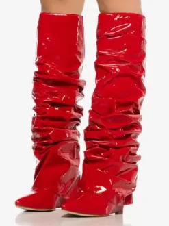 Bottes femme hautes métallisées argentées à bout pointu talon compensé pliable
