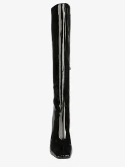 Bottes Gogo hautes en cuir noir à bout carré et talon épais bottes à talons hauts jusqu'aux genoux pour femmes