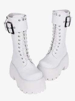 Bottes gothiques Lolita en cuir PU à bout rond  chaussures Lolita noires