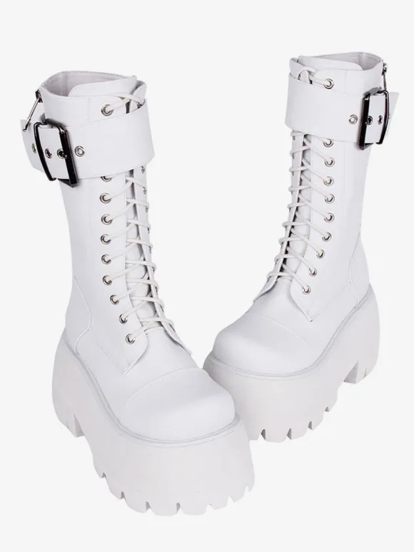 Bottes gothiques Lolita en cuir PU à bout rond chaussures Lolita noires