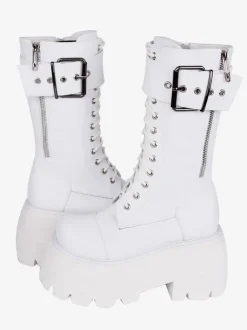Bottes gothiques Lolita en cuir PU à bout rond chaussures Lolita noires