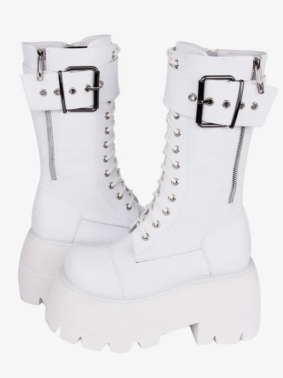 Bottes gothiques Lolita en cuir PU à bout rond chaussures Lolita noires