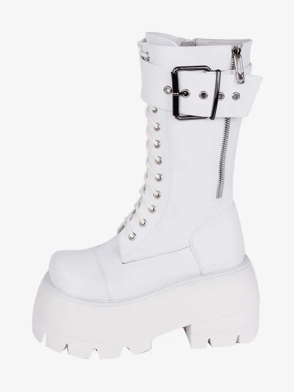 Bottes gothiques Lolita en cuir PU à bout rond chaussures Lolita noires