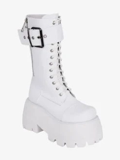 Bottes gothiques Lolita en cuir PU à bout rond chaussures Lolita noires