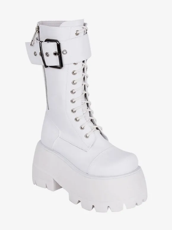 Bottes gothiques Lolita en cuir PU à bout rond chaussures Lolita noires