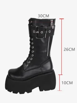Bottes gothiques Lolita en cuir PU à bout rond chaussures Lolita noires
