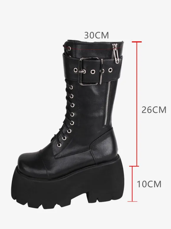 Bottes gothiques Lolita en cuir PU à bout rond chaussures Lolita noires
