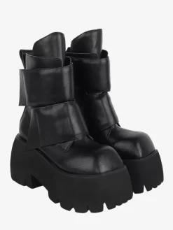 Bottes gothiques Lolita en cuir PU à bout carré à plusieurs niveaux chaussures Lolita noires