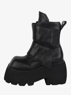 Bottes gothiques Lolita en cuir PU à bout carré à plusieurs niveaux chaussures Lolita noires