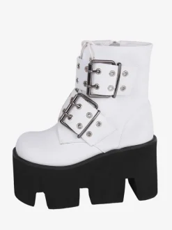 Bottes gothiques Lolita en cuir PU à bout rond chaussures Lolita blanches