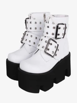 Bottes gothiques Lolita en cuir PU à bout rond chaussures Lolita blanches