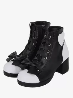Bottes gothiques Lolita en cuir PU à imprimé floral et rivets à bout ouvert Chaussures Lolita noires
