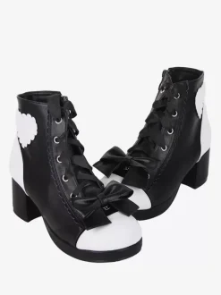 Bottes gothiques Lolita en cuir PU à imprimé floral et rivets à bout ouvert Chaussures Lolita noires