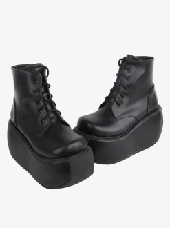 Bottes gothiques Lolita noires à bout rond en cuir PU chaussures à plateforme Lolita bottines
