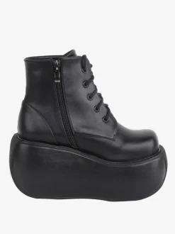Bottes gothiques Lolita noires à bout rond en cuir PU chaussures à plateforme Lolita bottines