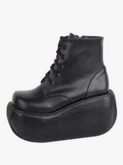 Bottes gothiques Lolita noires à bout rond en cuir PU chaussures à plateforme Lolita bottines