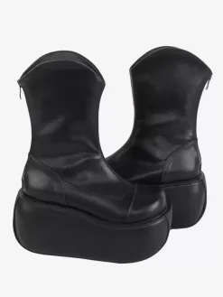 Bottes gothiques Lolita noires en cuir PU à bout rond chaussures Lolita