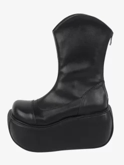 Bottes gothiques Lolita noires en cuir PU à bout rond chaussures Lolita