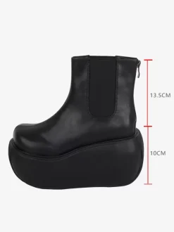 Bottes gothiques Lolita noires en cuir PU à bout rond chaussures Lolita