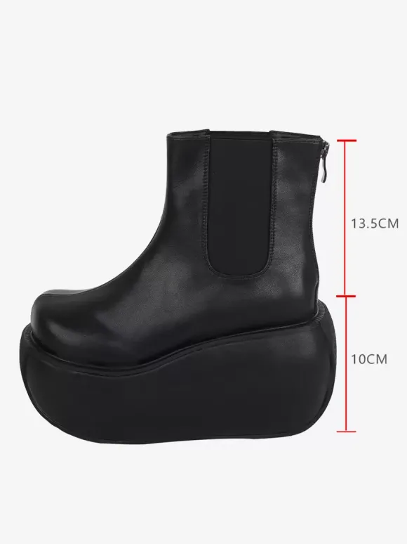 Bottes gothiques Lolita noires en cuir PU à bout rond chaussures Lolita