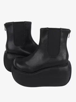 Bottes gothiques Lolita noires en cuir PU à bout rond chaussures Lolita
