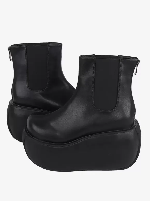 Bottes gothiques Lolita noires en cuir PU à bout rond chaussures Lolita