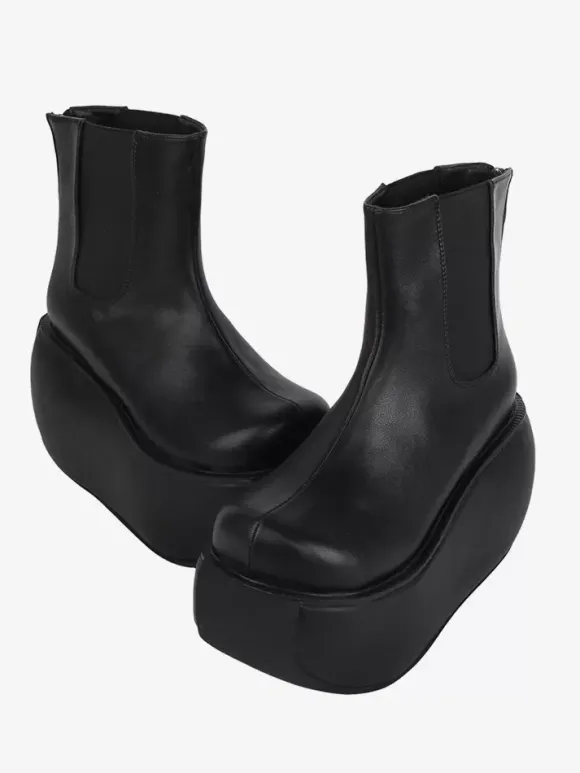 Bottes gothiques Lolita noires en cuir PU à bout rond chaussures Lolita