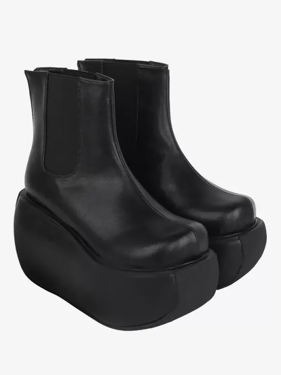 Bottes gothiques Lolita noires en cuir PU à bout rond chaussures Lolita