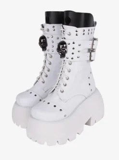 Bottes gothiques épaisses Lolita en cuir PU à bout rond chaussures Lolita noires