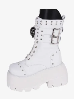 Bottes gothiques épaisses Lolita en cuir PU à bout rond chaussures Lolita noires