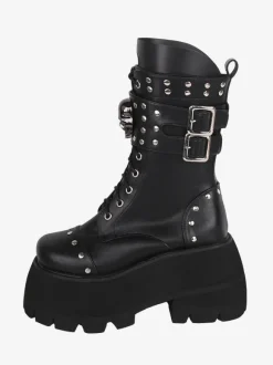 Bottes gothiques épaisses Lolita en cuir PU à bout rond chaussures Lolita noires