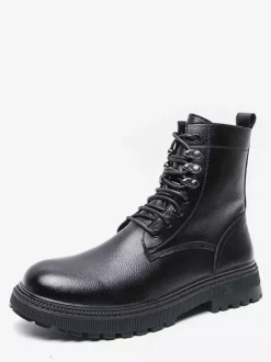 Bottes habillées pour hommes bout rond semelle épaisse lacets chaussures habillées