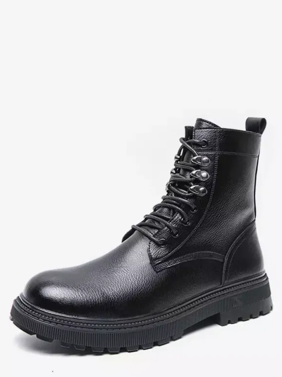 Bottes habillées pour hommes bout rond semelle épaisse lacets chaussures habillées