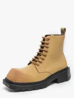 Bottes habillées pour homme à bout carré et semelle épaisse à lacets jaune pâle