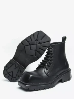 Bottes habillées pour homme à bout carré et semelle épaisse à lacets jaune pâle