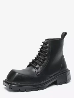Bottes habillées pour homme à bout carré et semelle épaisse à lacets jaune pâle
