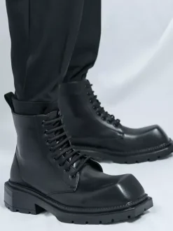 Bottes habillées pour homme à bout carré et semelle épaisse à lacets jaune pâle