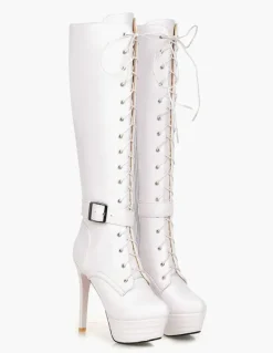 Bottes hautes à plateforme pour femme à lacets à bout rond et talon aiguille Bottes d'hiver