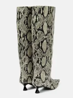Bottes hautes à talons chaton et imprimé serpent bottes à larges griffes pour femmes