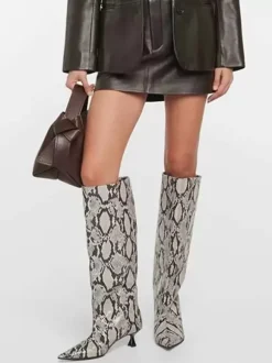 Bottes hautes à talons chaton et imprimé serpent bottes à larges griffes pour femmes