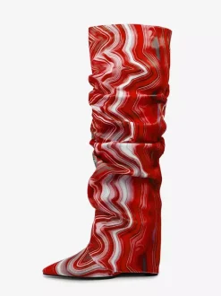 Bottes hautes à talons compensés et rabattables pour femmes