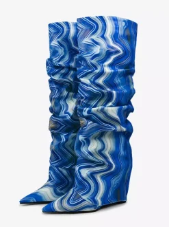 Bottes hautes à talons compensés et rabattables pour femmes