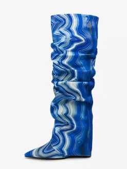 Bottes hautes à talons compensés et rabattables pour femmes