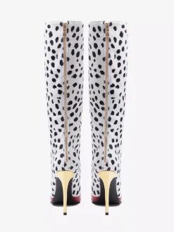Bottes hautes à talons hauts rouges à pois patchwork pour femmes