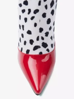 Bottes hautes à talons hauts rouges à pois patchwork pour femmes